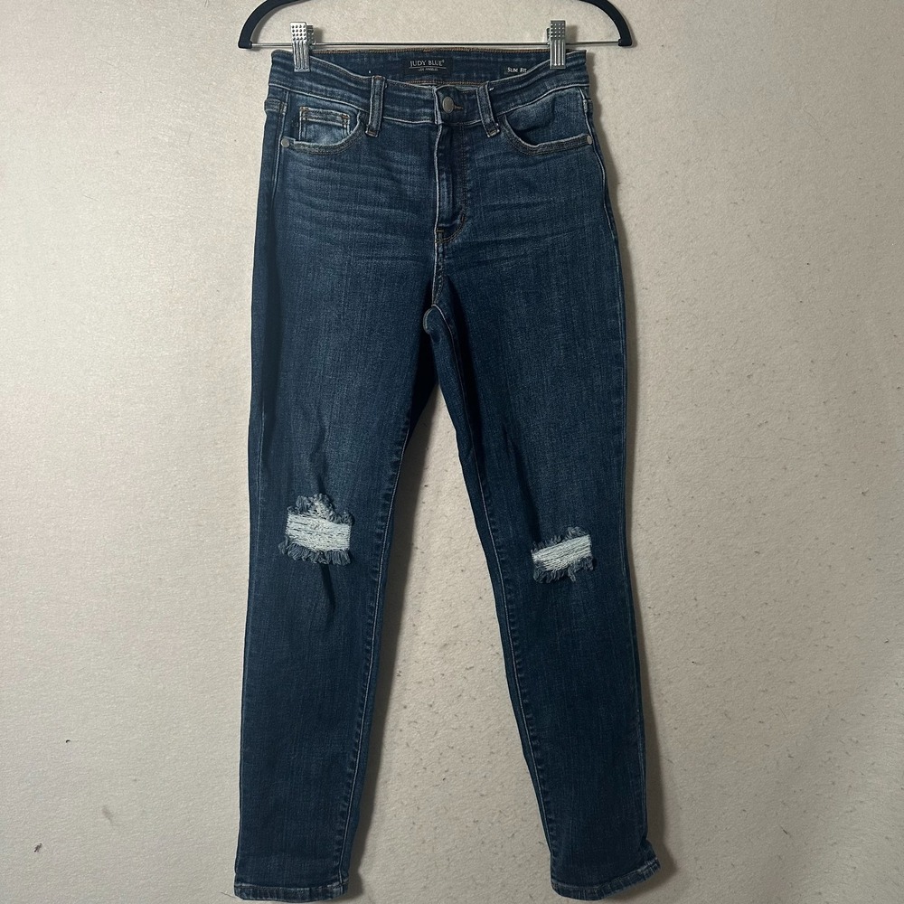 Judy Blue‎ Jeans Womens 3 / 26 Blue Denim Slim Fit Mid Rise Stretch Distressed